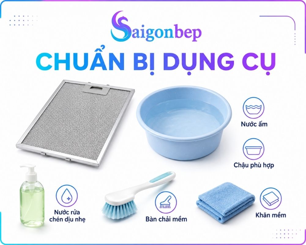 Chuẩn bị dụng cụ vệ sinh máy