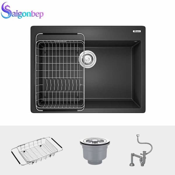 Chậu rửa bát Konox 1 hố Granite Sink Ruvita 680 – Black