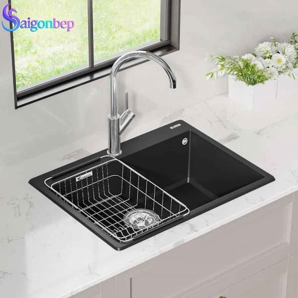 Chậu rửa bát Konox 1 hố Granite Sink Ruvita 680 – Black