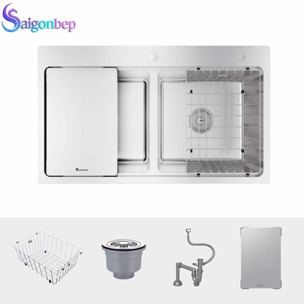 Chậu rửa bát 2 hố Konox KN8651TD Dekor Full