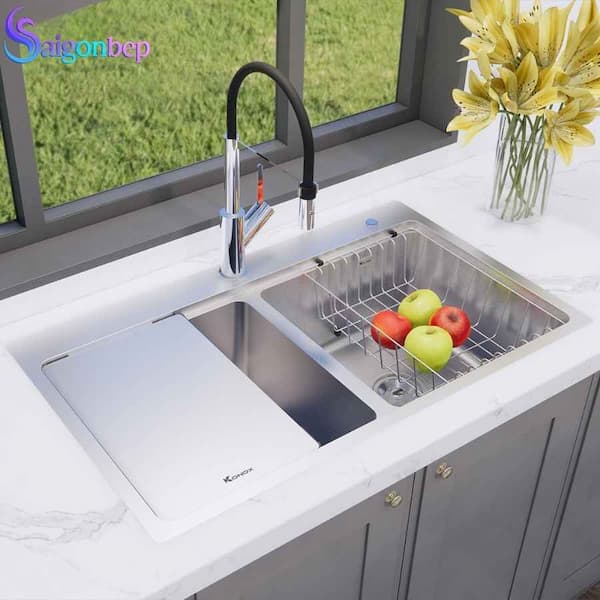 Chậu rửa bát 2 hố Konox KN8651TD Dekor Full