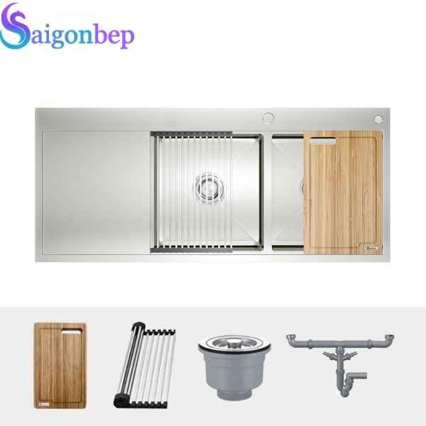 Chậu rửa bát 2 hố Konox KN11650TD – Bàn trái