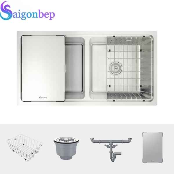 Chậu rửa bát inox 2 hố Konox KN8646DU Dekor Full