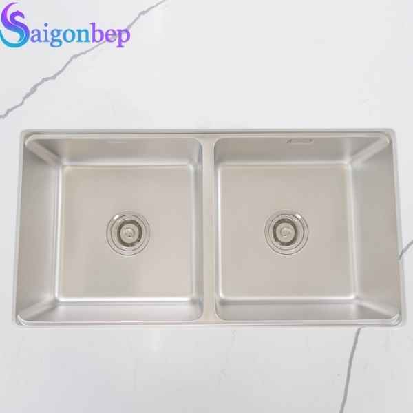 Chậu rửa bát inox 2 hố Konox KN8646DU Dekor Full