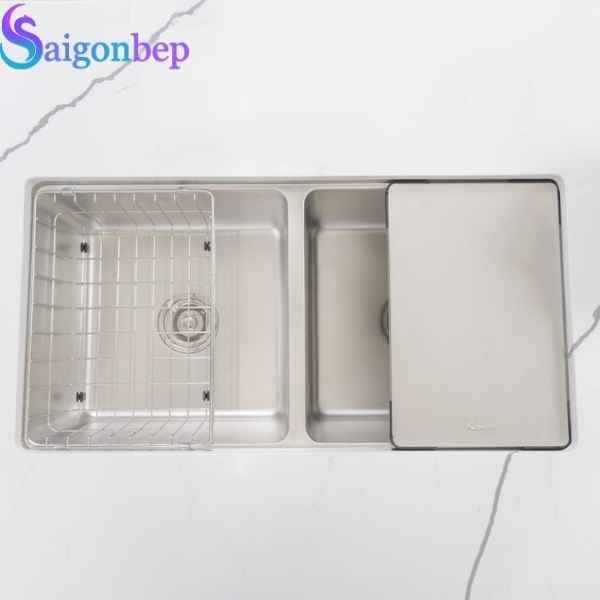 Chậu rửa bát inox 2 hố Konox KN8646DU Dekor Full