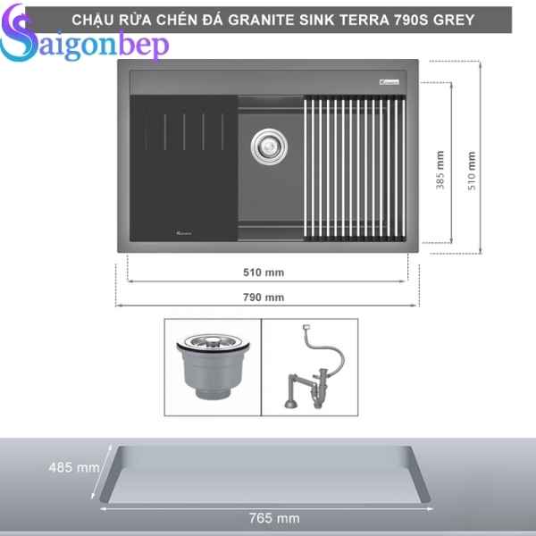 Chậu rửa bát 1 hố Konox Granite Sink Terra 790S Grey