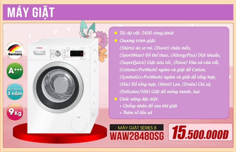 Giảm đến hơn 50% cho máy giặt và máy sấy Bosch chính hãng