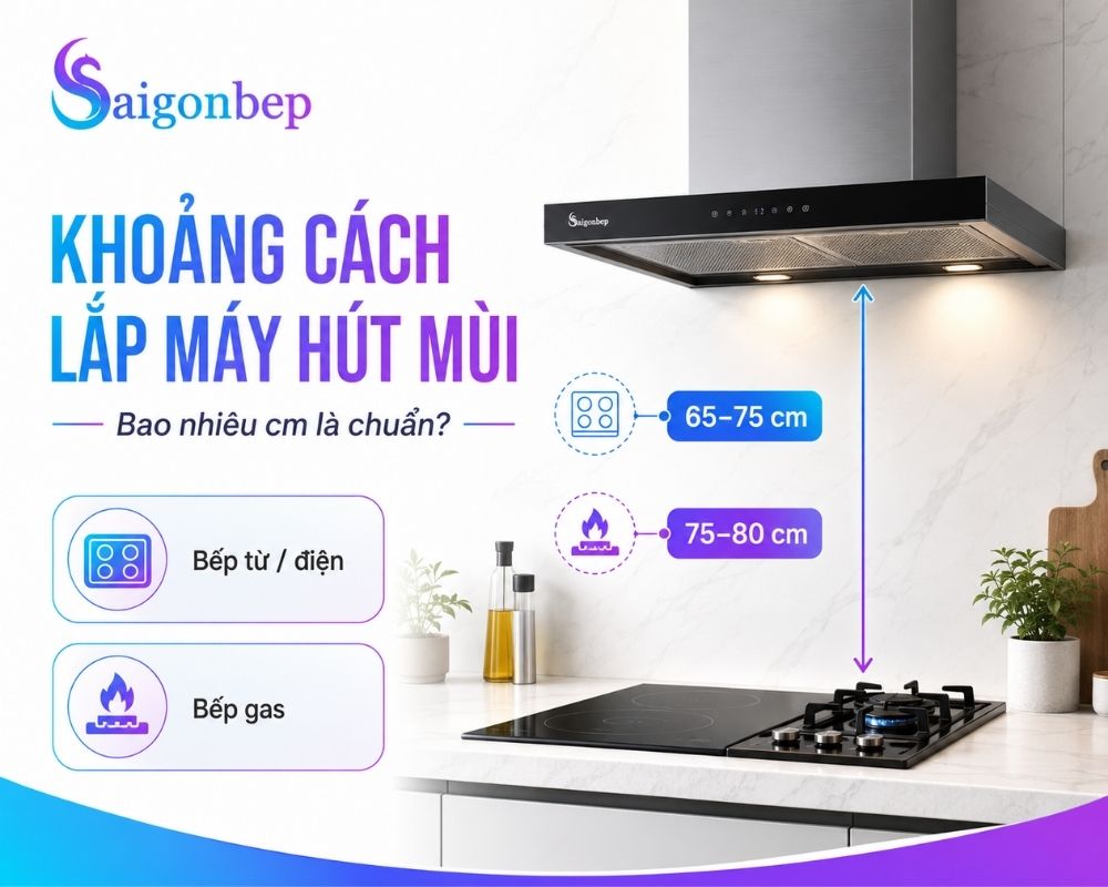 Khoảng cách chuẩn từ máy hút mùi đến bếp