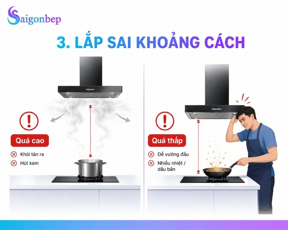 Những trường hợp lắp sai máy hút mùi