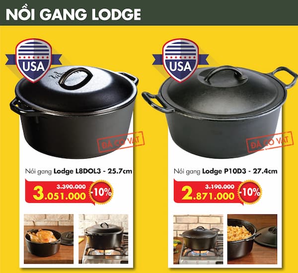 Khuyến mãi nồi gang chảo gang Lodge