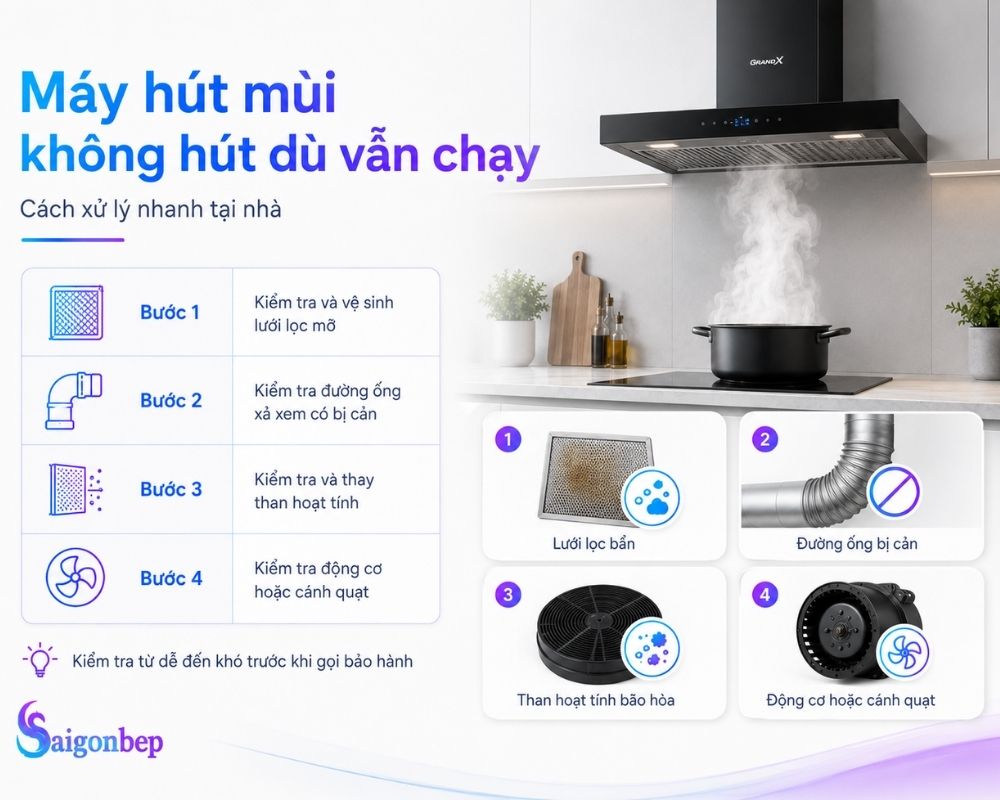 Máy không hút được mùi nhưng vẫn hoạt động