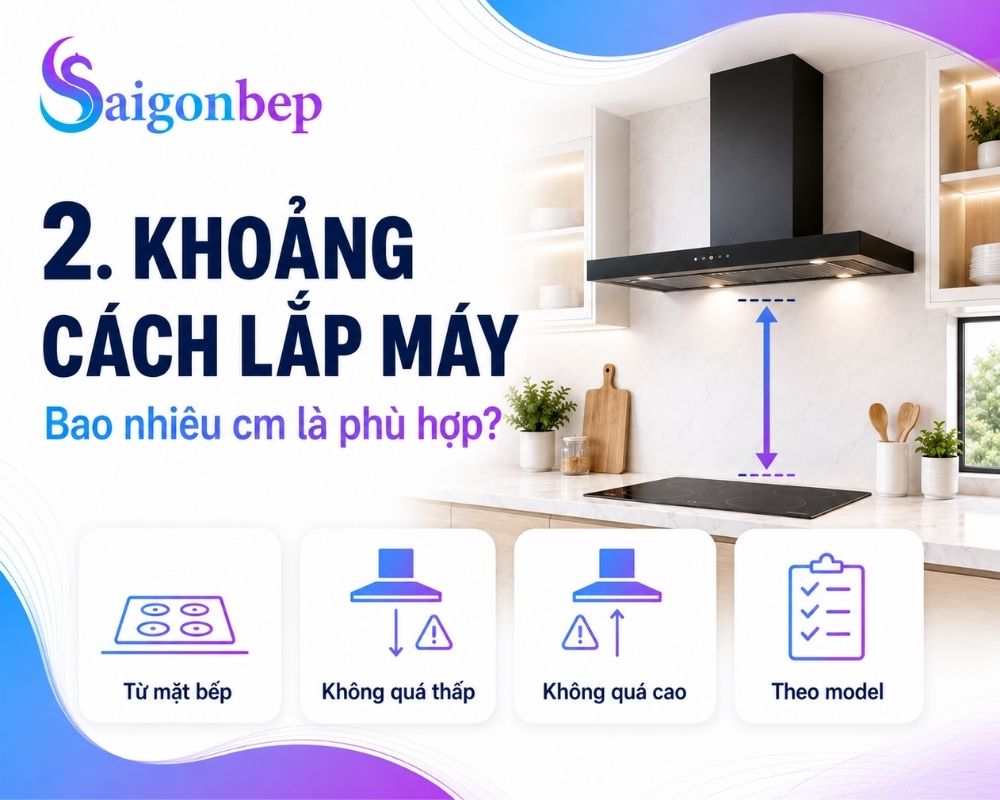 Xác định khoảng cách từ máy hút mùi tới bếp
