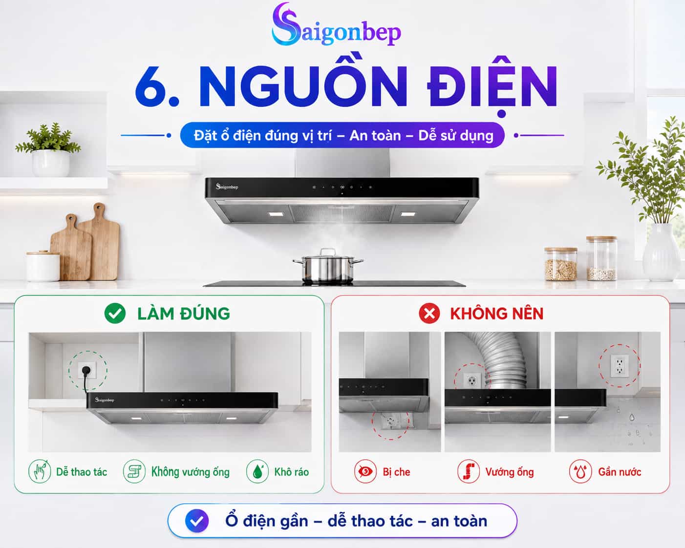 lưu ý khi làm đường điện của máy hút mùi bếp