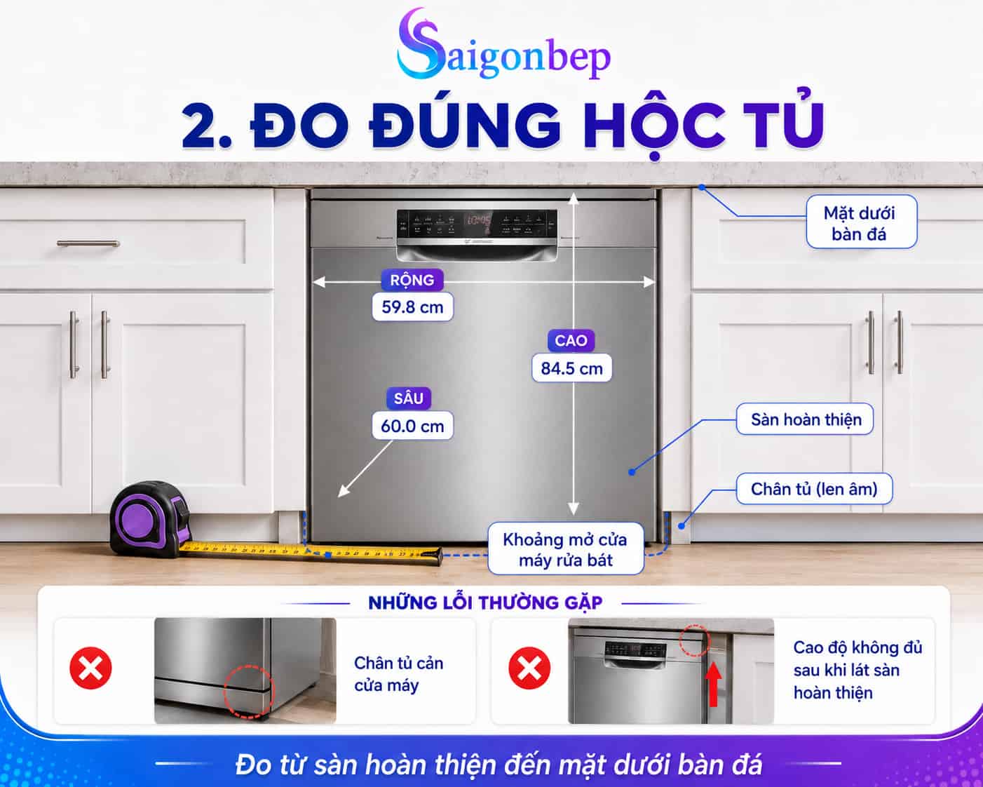 lưu ý khi đo kích thước hộ tủ khi lắp máy rửa chén