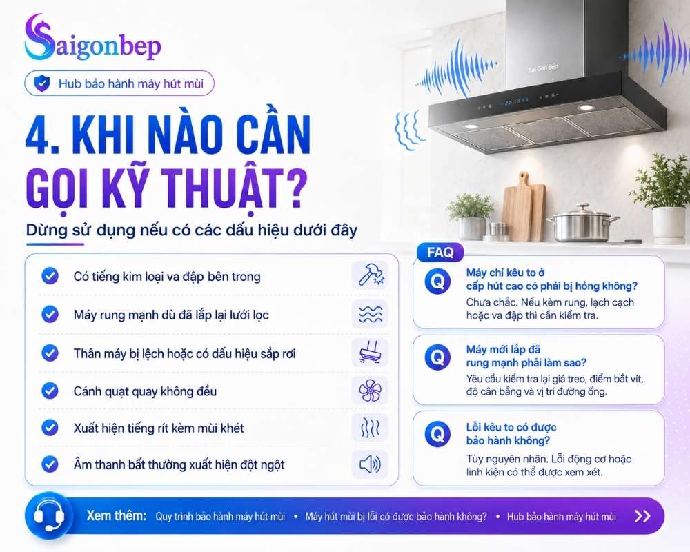 Khi khắc phục nhanh mà máy vẫn ồn thì liên hệ ngay Sài Gòn Bếp để được hỗ trợ