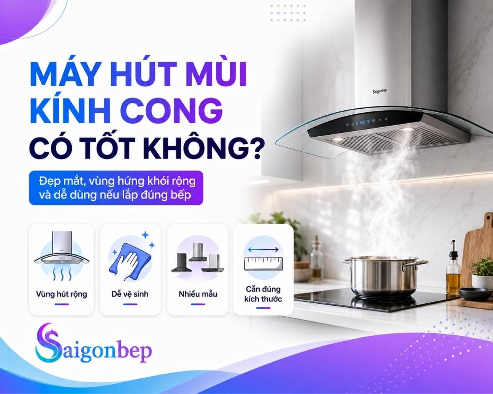 Máy hút mùi kính cong dùng có tốt không