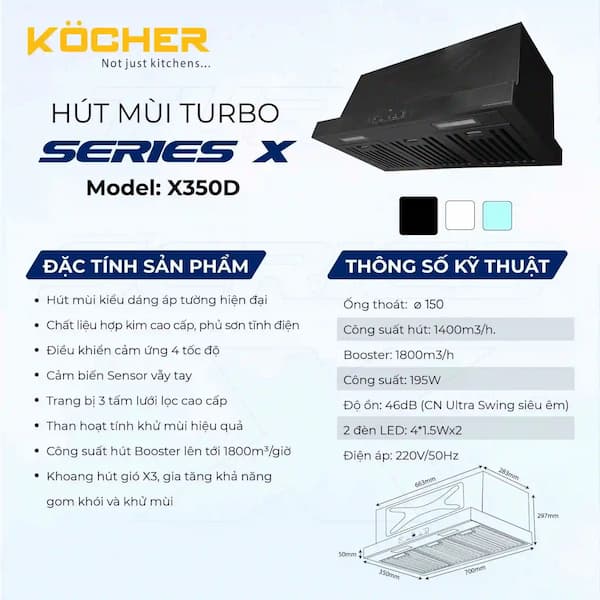 Máy hút mùi Kocher Turbo X-350D công suất lớn