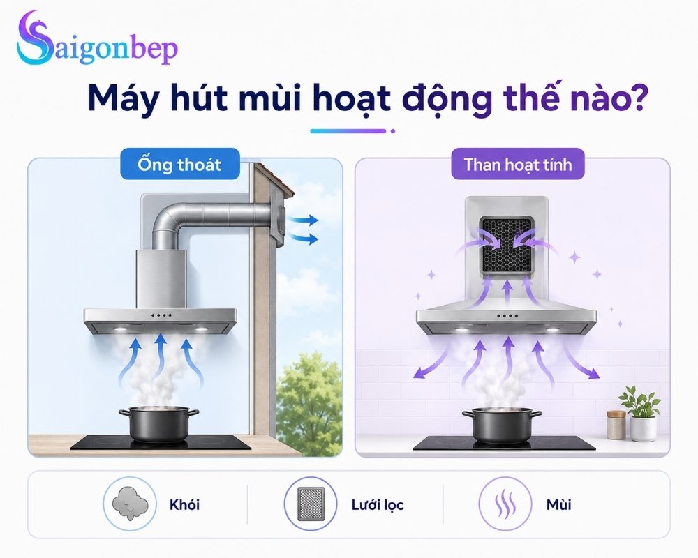 Phương thức hoạt động của máy hút mùi
