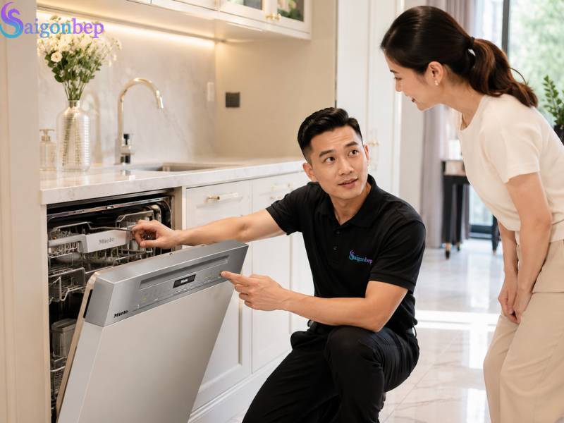 Thợ kỹ thuật Sài Gòn Bếp lắp đặt và hướng dẫn sử dụng cho khách hàng