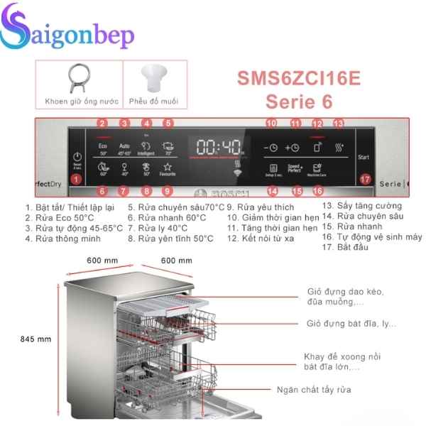 Máy rửa chén Bosch series 6 SMS6ZCI16E