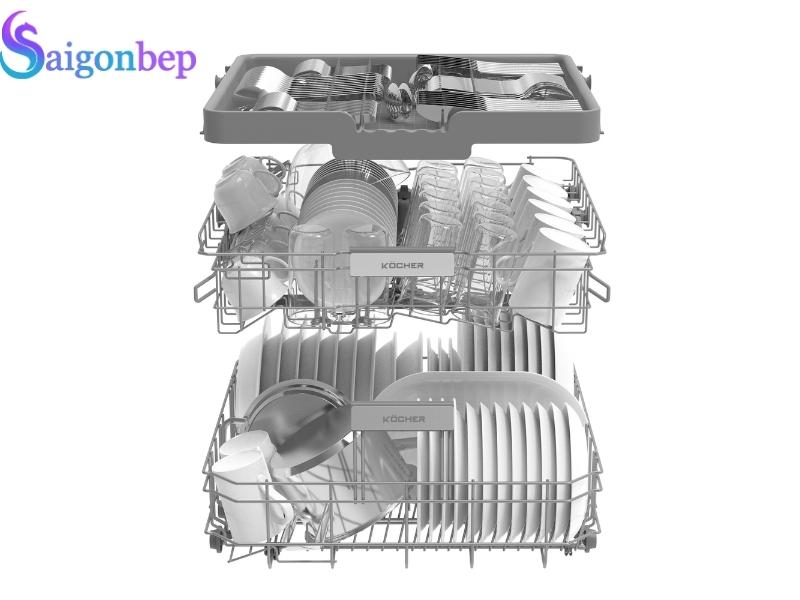 Trang bị 3 giàn rửa với sức chứa 17 bộ bát đĩa