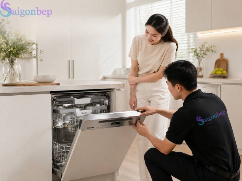 Thợ kỹ thuật Sài Gòn Bếp lắp đặt và hướng dẫn sử dụng cho khách hàng