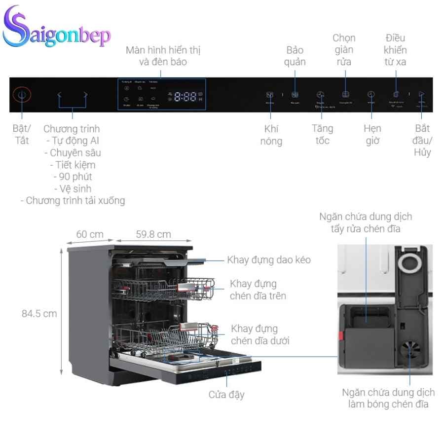 Máy rửa chén độc lập Toshiba DW-15F7(G)-VN
