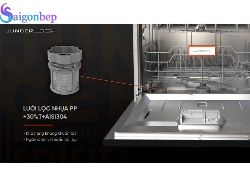 Khoang máy Inox 304 cao cấp và lưới lọc nhựa PP
