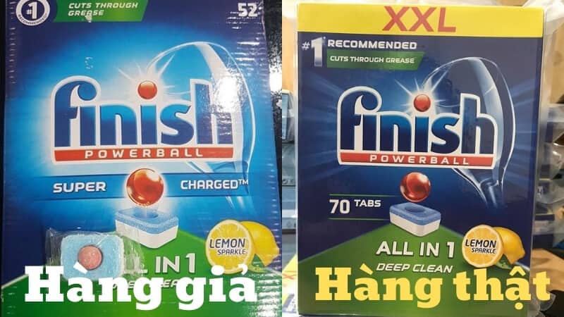 Nhận biết viên rửa chén bát Finish giả