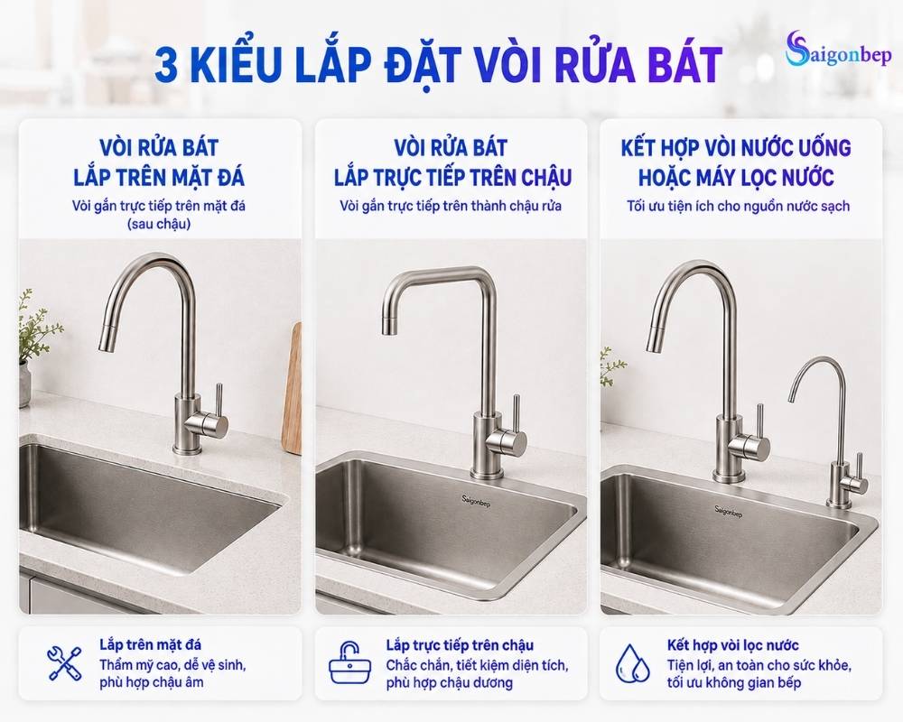 Ba phương án lắp vòi phổ biến hiện nay
