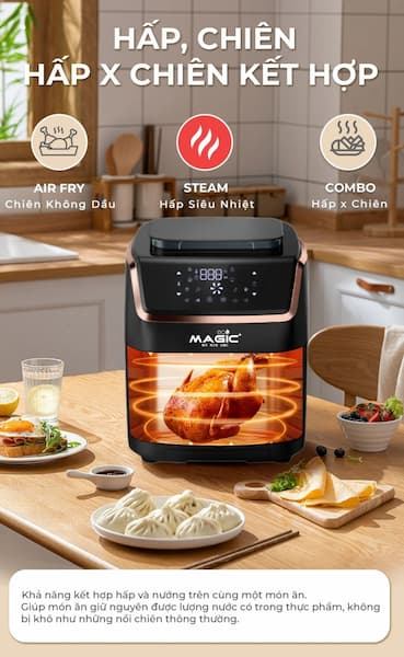 Nồi chiên nướng không dầu kết hợp hấp cao cấp Magic Eco S07 Pro