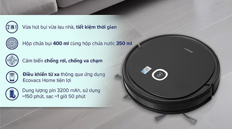 Robot hút bụi lau nhà Ecovacs Deebot U2 Pro