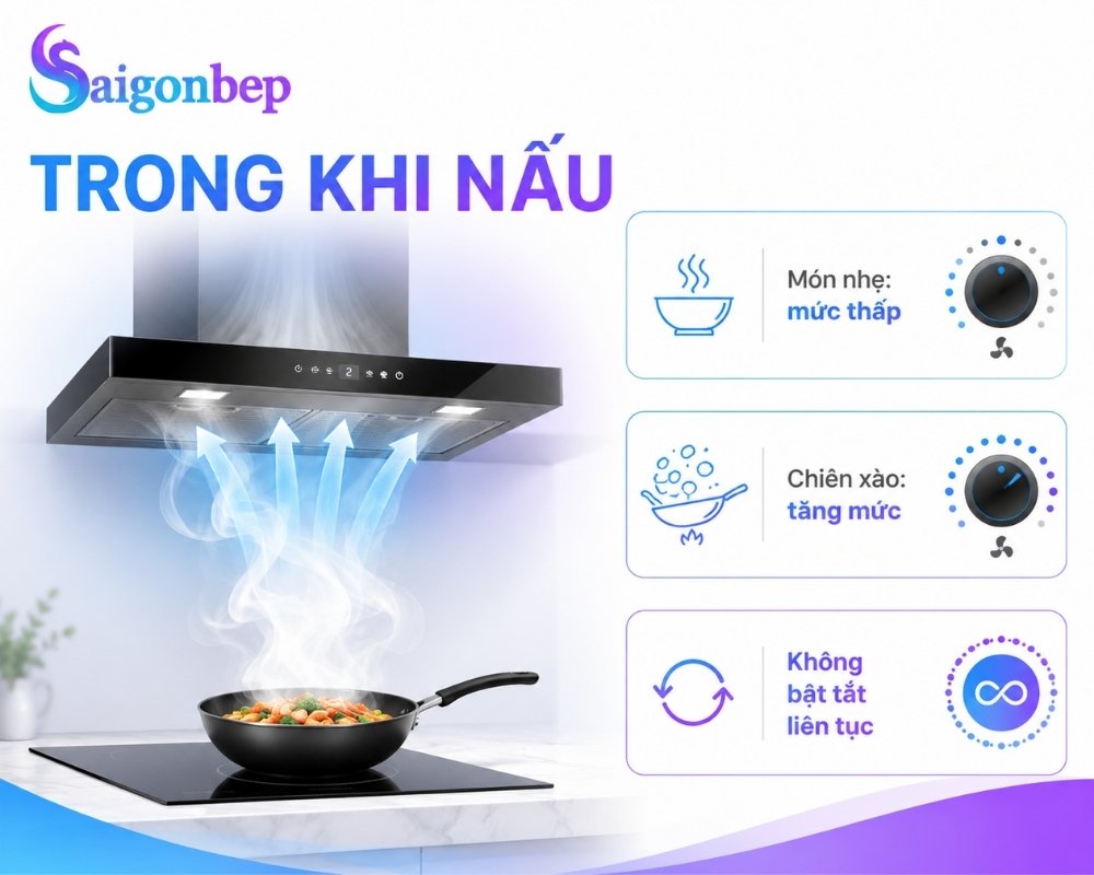 Sử dụng máy hút mùi trong khi nấu