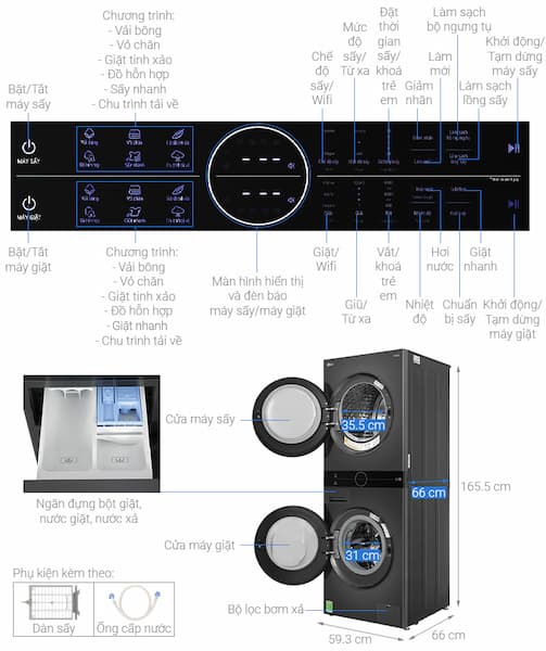 Tháp giặt sấy LG Inverter giặt 14 kg - sấy 10 kg WT1410NHE