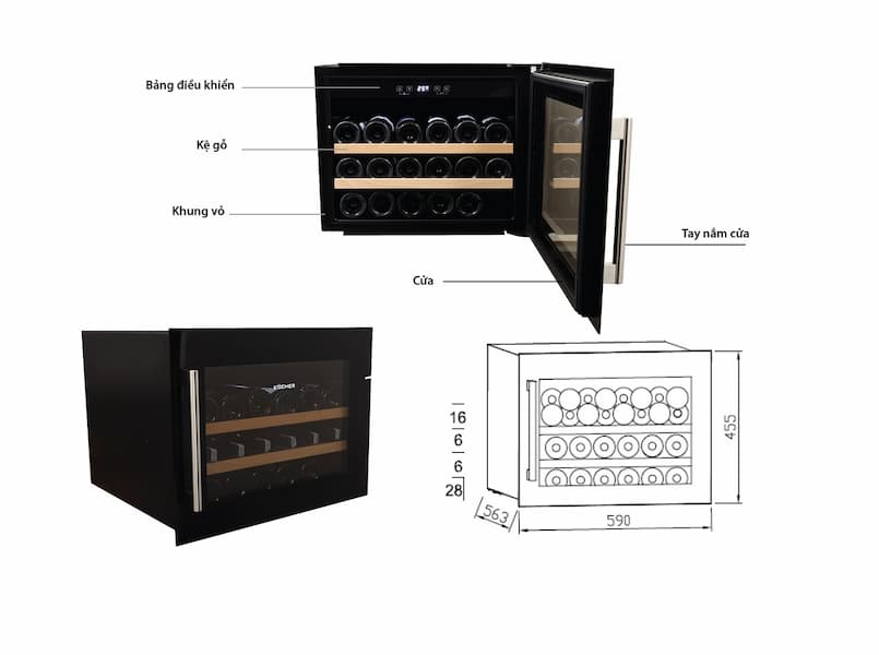 Tủ rượu vang âm tủ Kocher KWEU-1128B