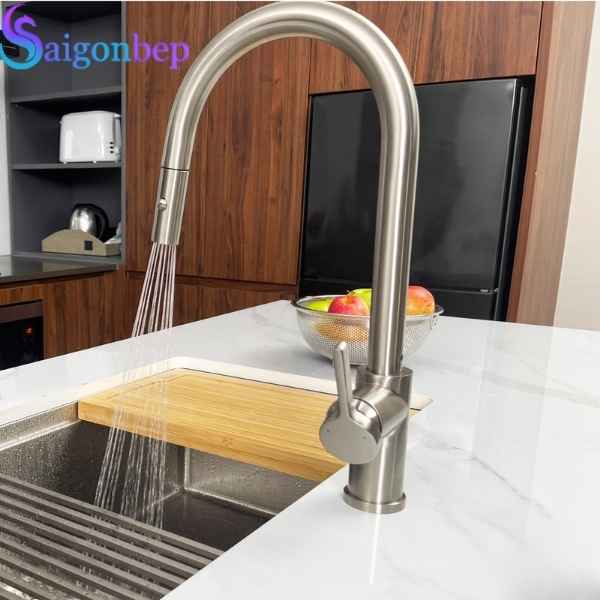 Vòi rửa bát Konox dây rút Alto Nickel