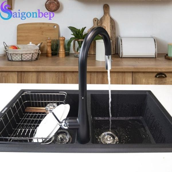 Vòi rửa bát Konox dây rút Curva Black