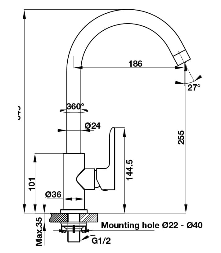 Vòi rửa chén Hafele HT19-CC1F255 570.52.281
