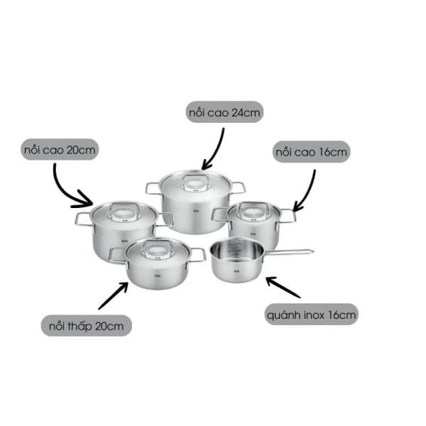 Bộ nồi Fissler Pure 5 món nắp inox có quánh