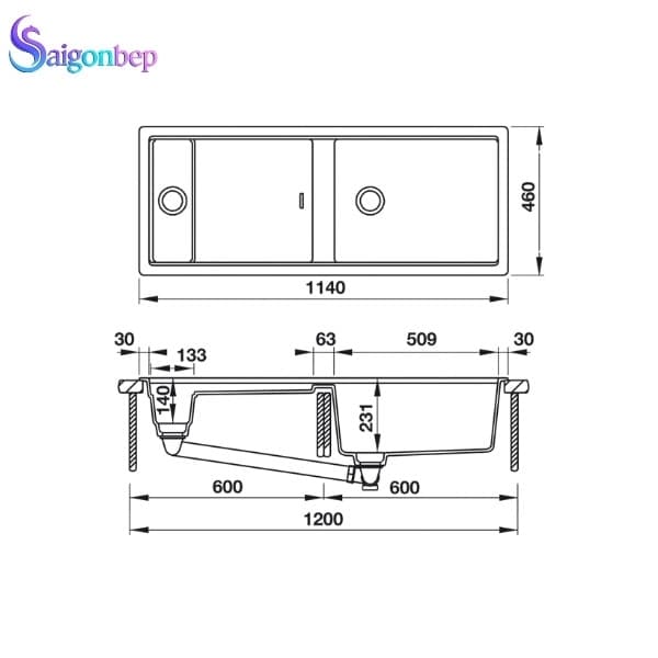 Chậu đá Hafele HS19-GKD2S120