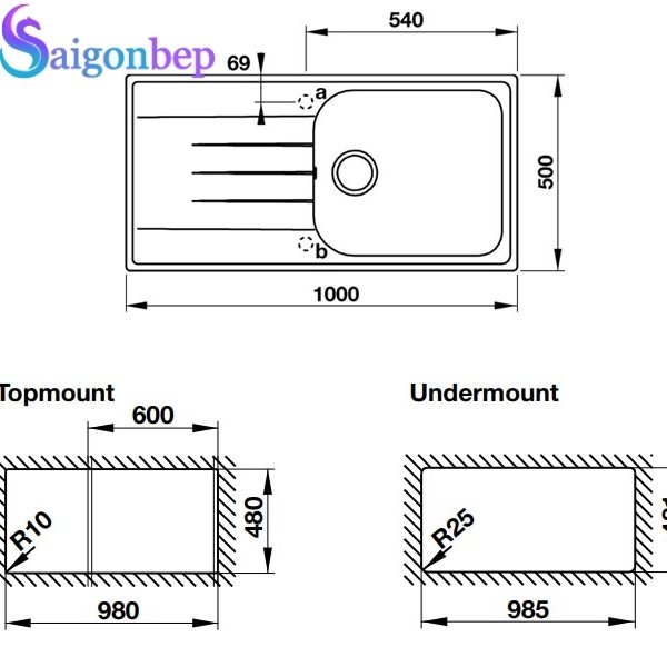Chậu đá màu kem Hafele HS19-GED1R60 570.36.450