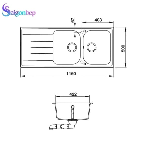 Chậu rửa chén HS18-GED2R80 Hafele