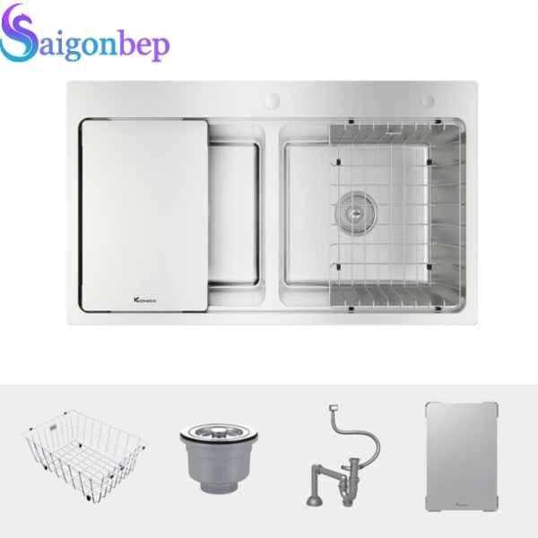 Chậu rửa bát 2 hố Konox KN8651TD Dekor Full