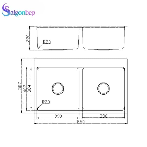 Chậu rửa bát 2 hố Konox KN8651TD Dekor Full