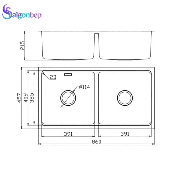Chậu rửa bát inox 2 hố Konox KN8646DU Dekor Full