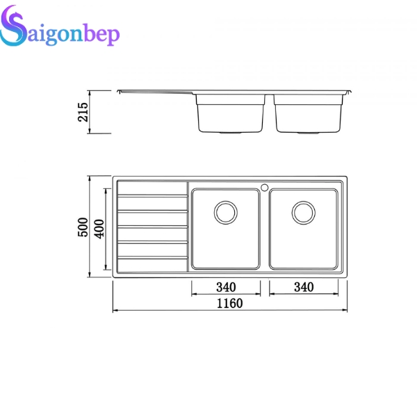 Chậu rửa chén châu Âu Konox KS11650 2B