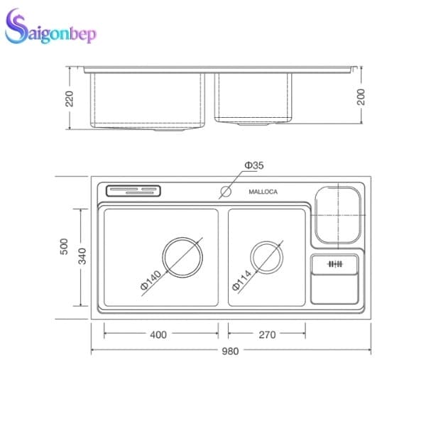 Chậu rửa chén Malloca MS 8804