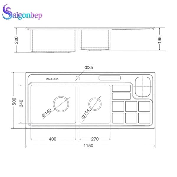Chậu rửa chén Malloca MS 8816/17