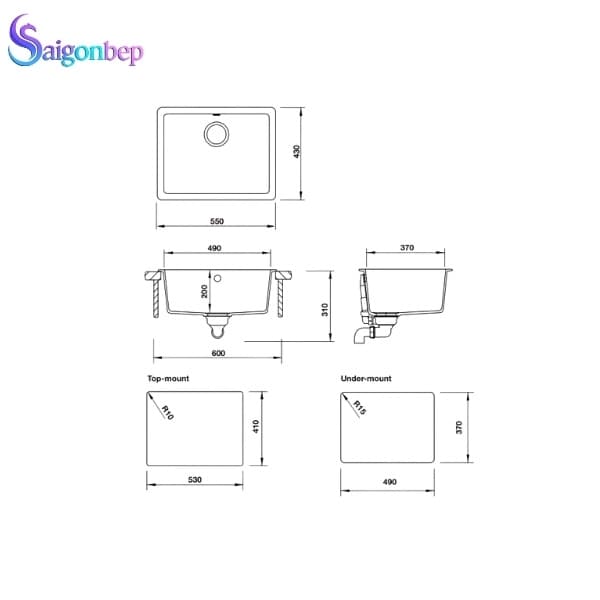 Chậu rửa đá màu xám Hafele HS19-GEN1S60 570.35.530