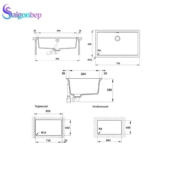 Chậu đá HS20-GED1S80 Hafele